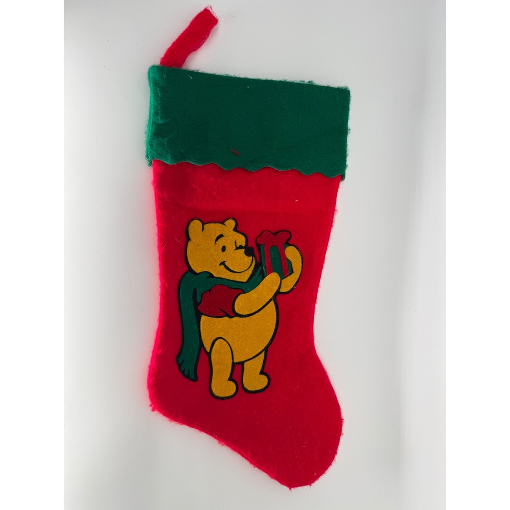 Disney Winnie the Pooh Christmas Stocking OS Felt Red Green Vintage 90s Holiday